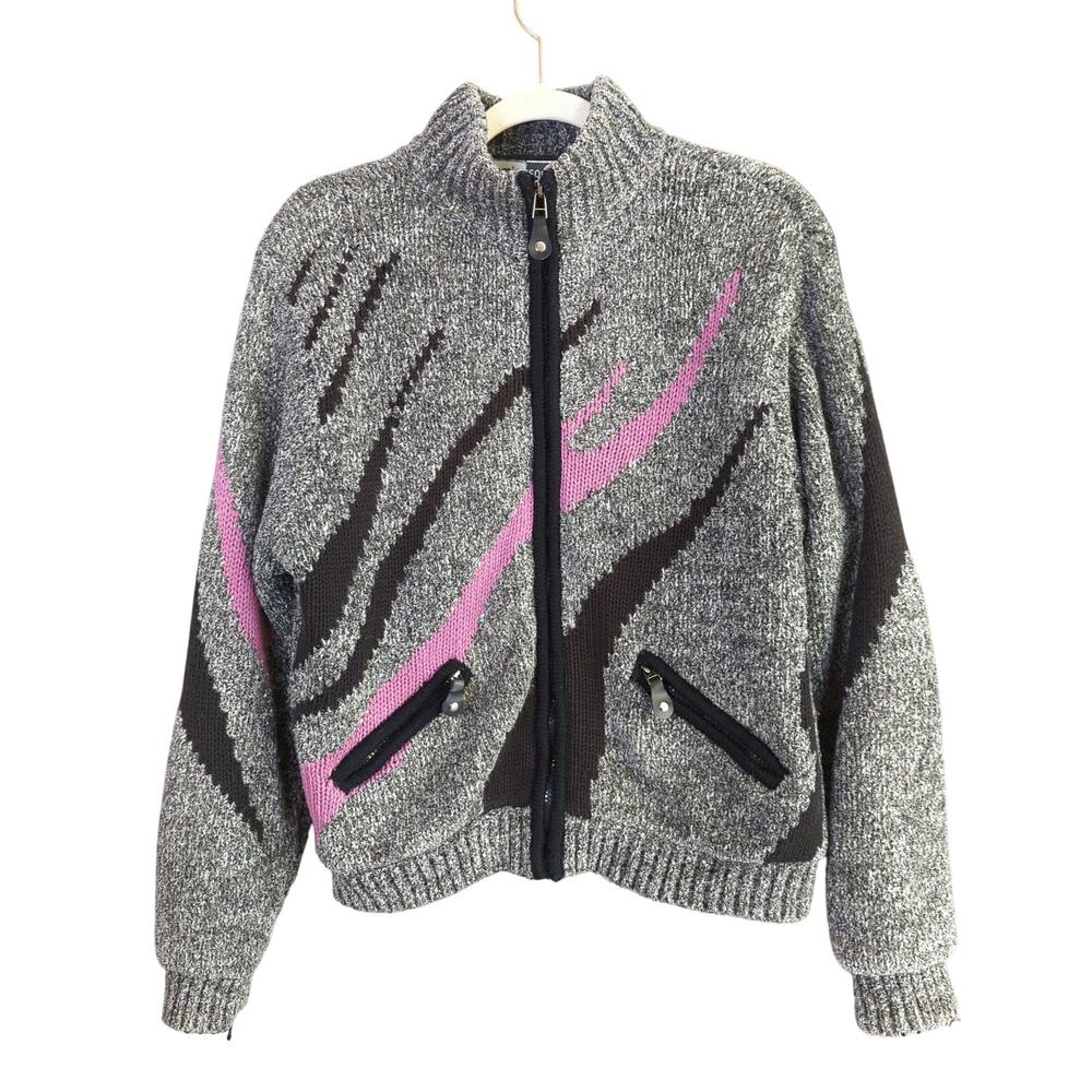 Jamie‎ Sadock Knit Jacket Womens S Gray Geometric 90s